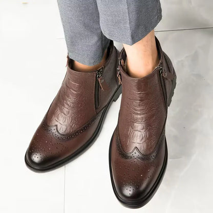 2025 Men Winter Plush Snow Boots Genuine Leather Men Side Zipper Ankle Boots Fashion Men Casual Low Top Shoes All-match Men Shoe