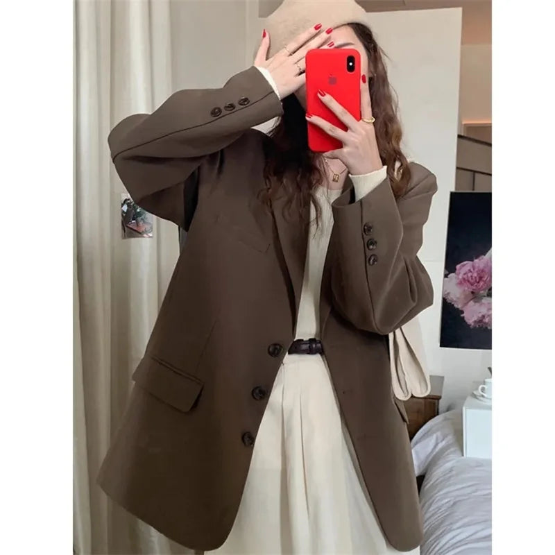 2025 New Spring Summer Elegant Office Lady Coat Loose Solid Thin Long Sleeved Women Blazer All-Match Casual Jacket