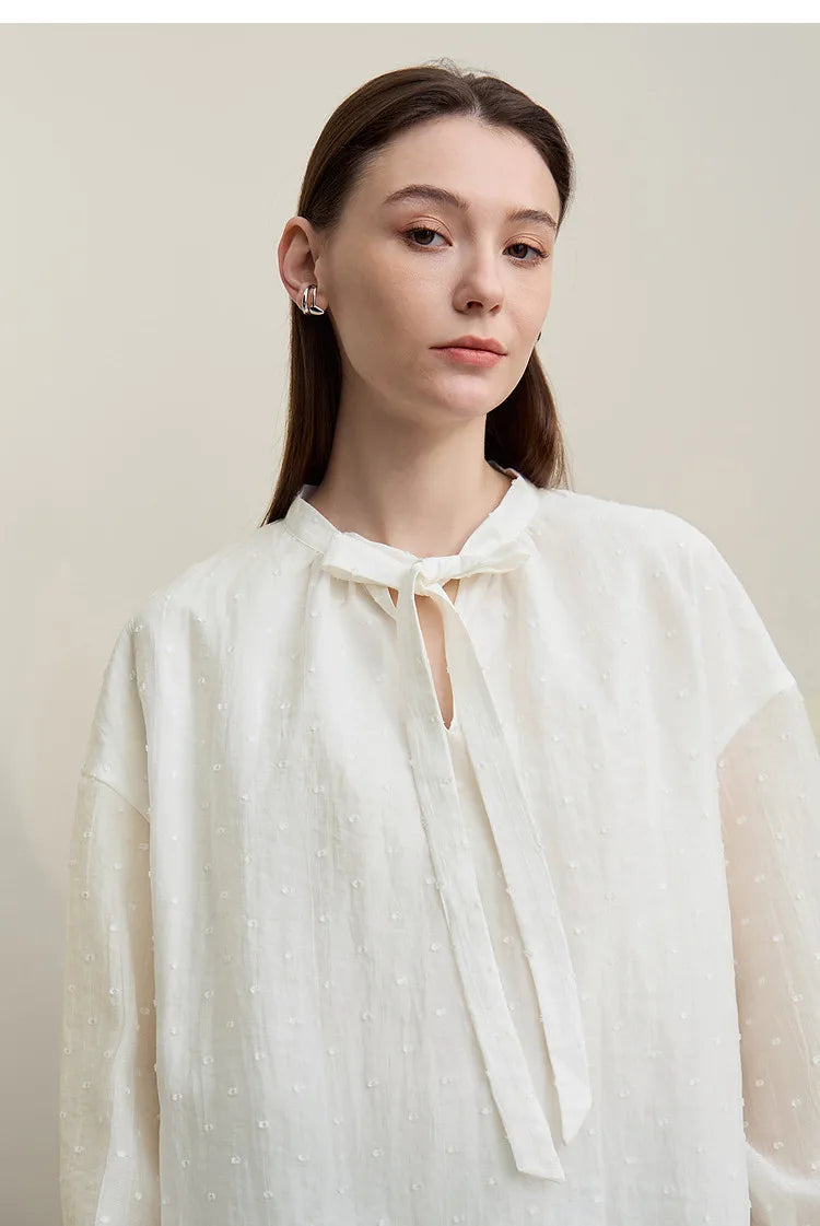 Women's Shirt 2026 Autumn New Polka Dot Chiffon Shirt Multi-Way Ribbon Women's Oversized Drop Shoulder Casual Tops 12641098