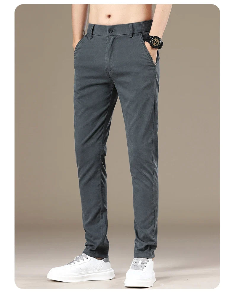 New Spring Summer Lyocell Fabric Mens Casual Pants Hight Quality Fashion Slim Business Trousers Brand Elastic Soft Pants