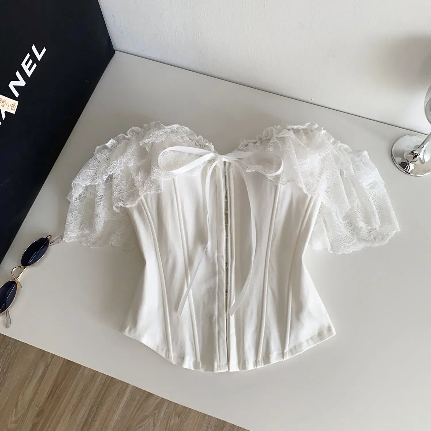 Feminine Lace Corset Tops Off Shoulder Lace Up Splice Summer 2026 Tank Top French Style Court Versatile Sensual Camis