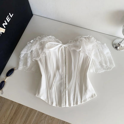 Feminine Lace Corset Tops Off Shoulder Lace Up Splice Summer 2026 Tank Top French Style Court Versatile Sensual Camis