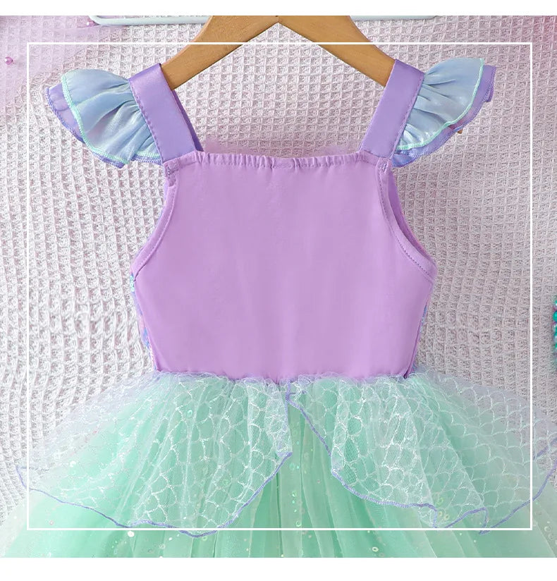 2025 Little Girls Mermaid Dress Ariel Party Clothing Casual Princess Birthday Outfit Wear Summer Elegant Gown