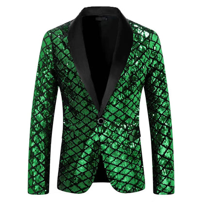 Men's Gold Suit Jacket, Wedding Party Dress Coat, Silver Blue Black Round Metallic Sequin Decoration Blazers.