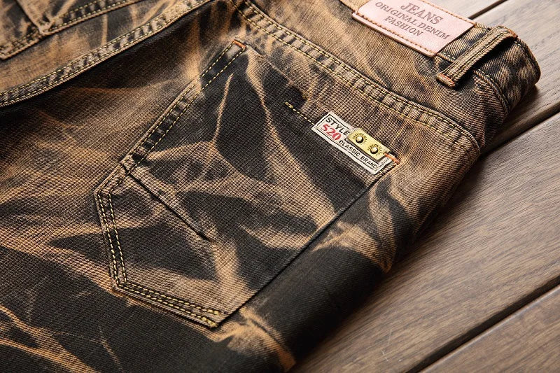 2026 Men's Fashion Vintage Jeans Slim Straight Leg Tie Dye Pleated Biker Denim Pants Male Casual Pants Oversized 42 High Quality