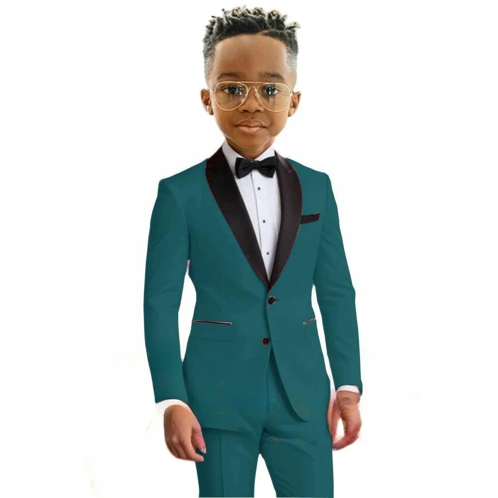 Hot Sale Boy's Solid Suit Set 2 Pieces Jacket Pants Formal Shawl Lapel Kids Tuxedo For Birthday Party School Performance Wear