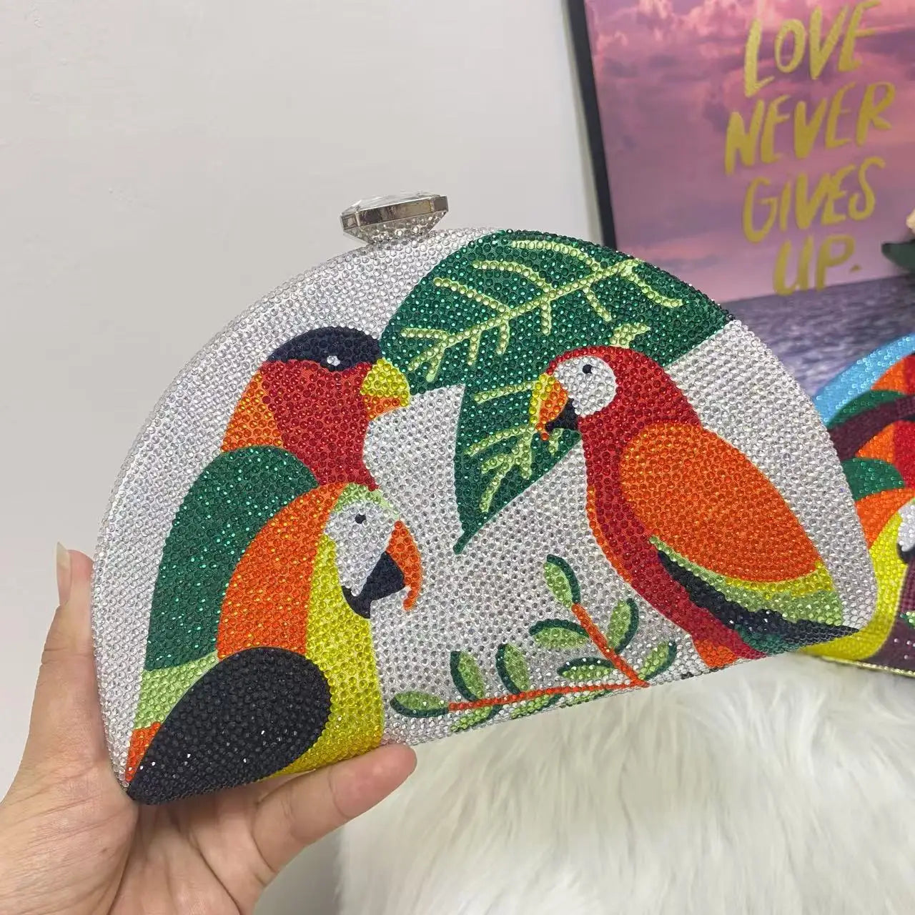 Multicolored Parrot Diamond Evening Bags Women Crystal Clutch Purse Cocktail Prom Bird Party Handbags Rhinestone Shoulder Bag