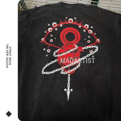 T-shirts Vintage Washed Anime Hunter T Shirt Oversize Manga Killua Zoldyck Gon Hisoka Chrollo Tops Tees Men 100% Cotton
