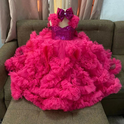 Luxury Ball Gown Girls Birthday Party Gowns Ruffles Sequined Flower Girl Dress For Wedding Customized Princess Child Prom Dress