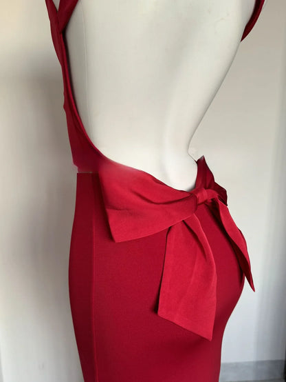 Maxi Elegant Party Dresses 2025 Red Sleeveless Long Dresses Holiday birthday Robe Sexy Clothes for Women with Bow