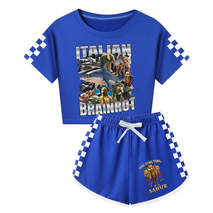 Italian Brainrot Meme Clothes Kids Cartoon Tung Sahur Pajama Sets Boys Long Sleeve Tops Legging 2pcs Set Girls Casual Sleepwear