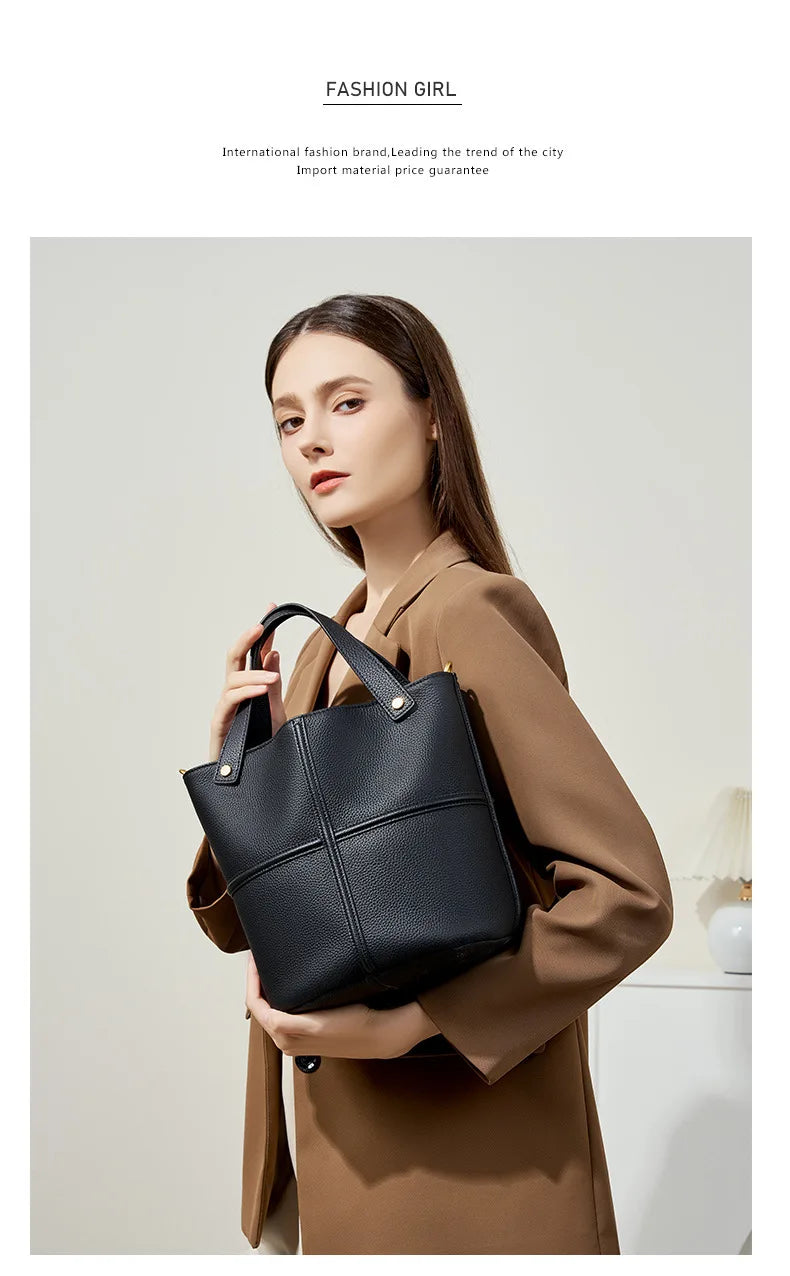 Women Bucket shoulder bag brand design Cowhide ladies handbags and purses genuine leather Tote Bags female messenger Bag Bolsas