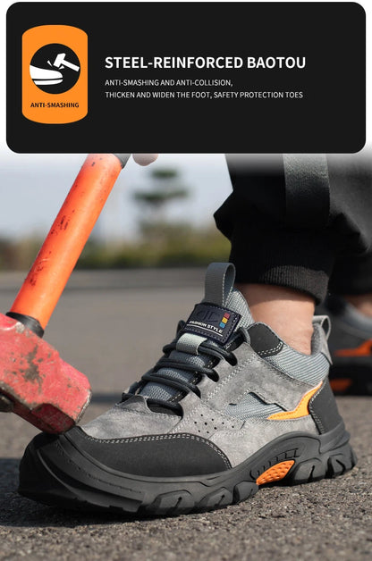 Men Safety Work Shoes Plastic Toe Safety Boots Fashion Lightweight Comfort Working Sneakers Anti-puncture Indestructible Shoes