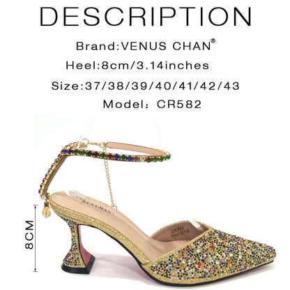 2023 Pointed Toe Heels Wedding Shoes for Women Bride Full Drilling Design Shoes With Matching Handbags for Ladies