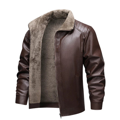 Men Leather Jacket Winter Fleece Lined Biker Jackets Fashion Motorcycle Jacket Faux Leather Coat Outwear Casual Streetwear