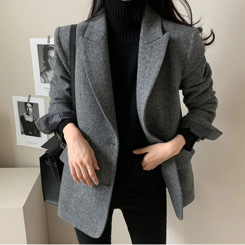Hot Selling Slimming Vinegar Medium Long Suit Collar Windbreaker Women's Commuting Temperament Suit Jackets Single Breasted