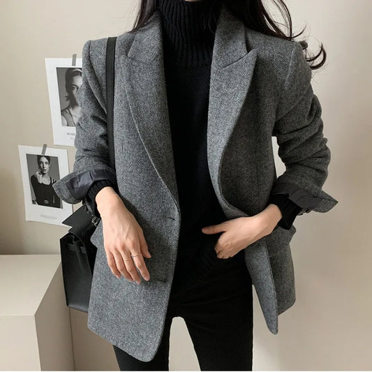 Hot Selling Slimming Vinegar Medium Long Suit Collar Windbreaker Women's Commuting Temperament Suit Jackets Single Breasted
