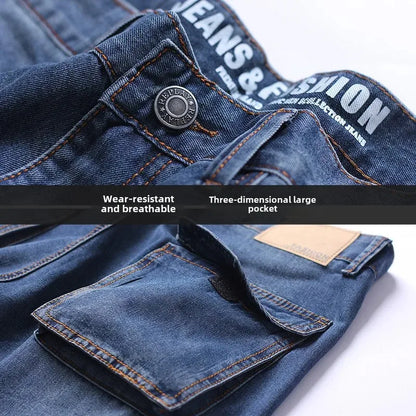 Amazon Summer Thin Loose-Fit Multi-Pocket Work Denim Shorts Casual Jeans Men's 5-Piece 7-Piece Ankle Length Blue Straight Leg