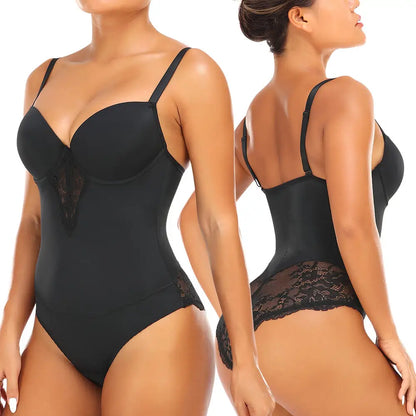 Fajas Underwear Body Shapers Women Shapewear Bodysuit Sexy Lace Open Crotch Lingerie V-collar with Bras