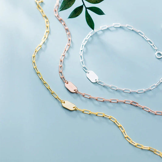 Bracelet simple en argent sterling 925 tricolore pour femmes, bracelet géométrique ovale en perles de style coréen, cadeau de joaillerie fine