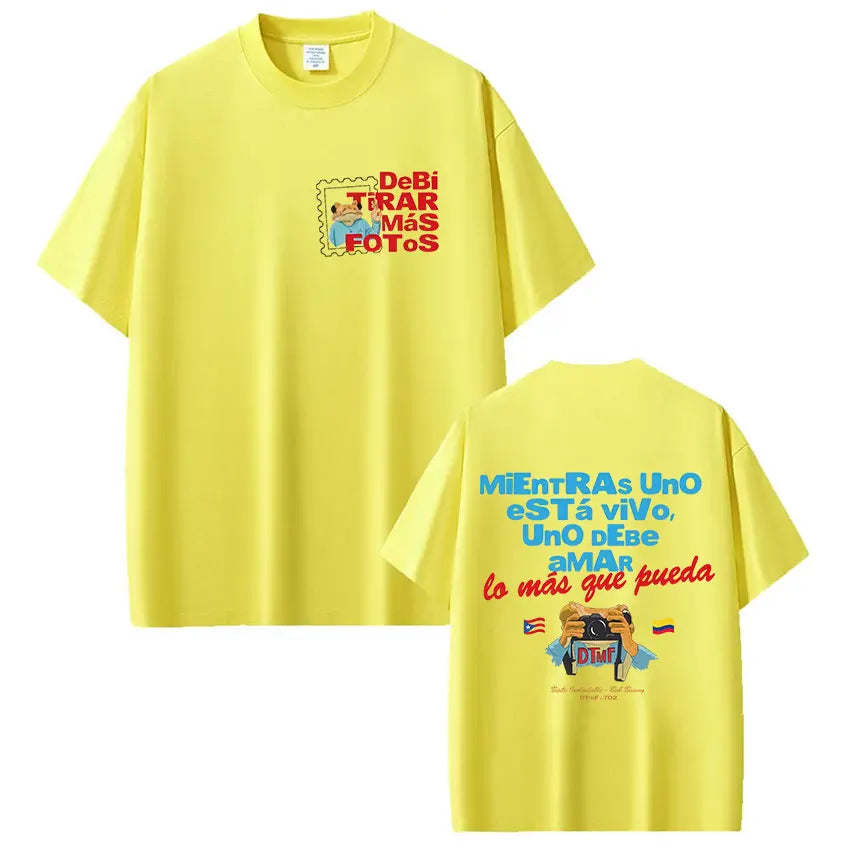 Rapper Bad Bunny T-shirt Debi Tirar Mas Fotos DTMF Tour T Shirts Men's Women Clothing Fashion Hip Hop Vintage T-shirt Streetwear