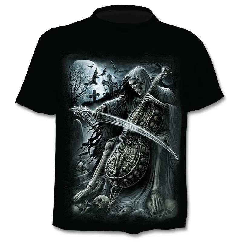 New retro street punk motorcycle men's T-shirt 3D shirt casual fashion hip-hop horror short sleeved round neck men's clothing