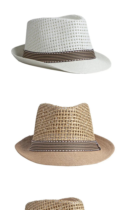 Men's Hats Summer Breathable Straw Small Top Hat Women's Sun Protection Beach Hat British Retro Jazz Cap Mesh Fedora Black Hat