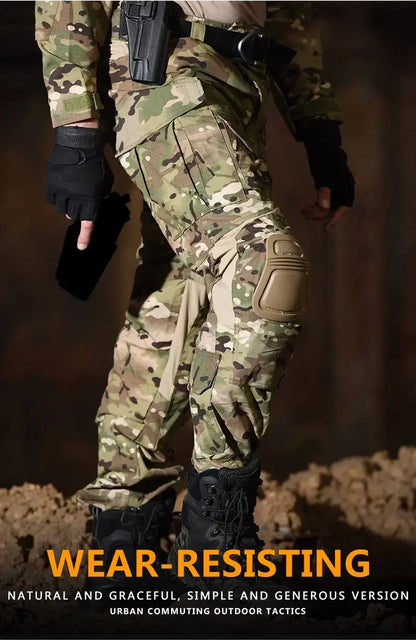 G3 Combat Pants +Pads Elastic Sport Pant Tactical Gear CP Climbing Camo Outdoor Tactic Pants Airsoft Cargo Casual Work Trouser