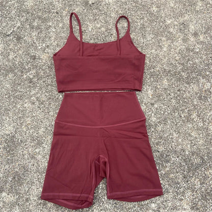 Yoga Clothes Set 2 Piece Gym Sports Shorts Set Women Sexy Back Bra Top High Waist Shorts Fitness Suit Running Workout Tracksuit