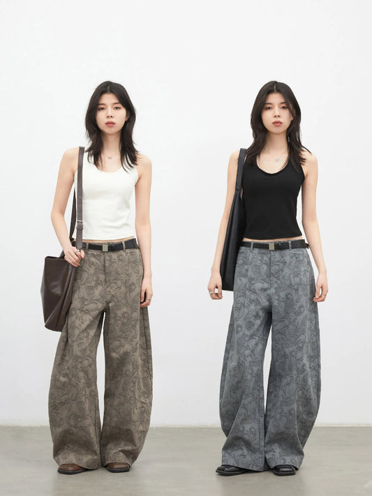 New Women Jeans Loose Casual High Waist Wide Leg Denim Pants Paisley Female Trousers Spring Autumn 2026