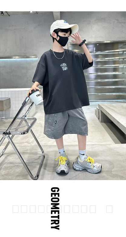 Fashion Kids Designer Summer Clothing Set for Tween Boy High Street Outfits Children New Arrival 2 Pieces Tracksuit Clothes Suit