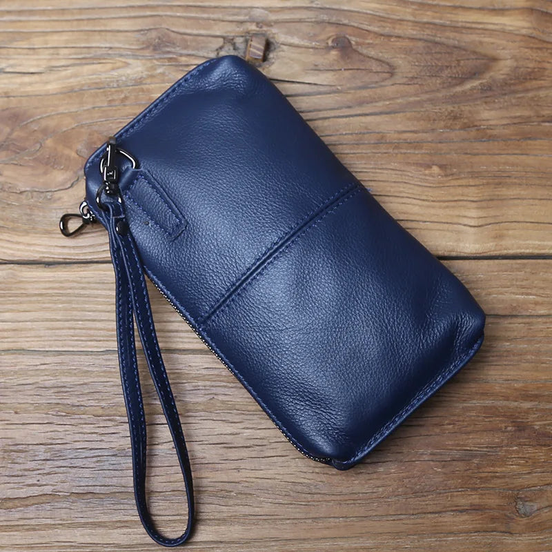 Leather Leisure Man With Long Purse, Soft Leather, Hand Zipper, Money Chuck Layer, Cowhide Credit Card Bag, Cell Phone Bag