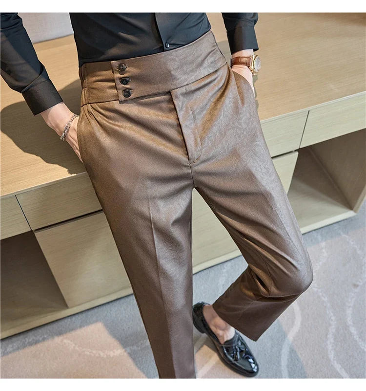 High-end Fashion Glossy Jacquard Design High Waisted Trousers Neapolitan Draped Casual Business Formal Office Social Suit Pants