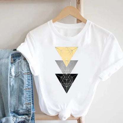 Women's Geometric Floral Print European and American Clothing Short Sleeve T-shirt Women Clothes  Tops  Harajuku