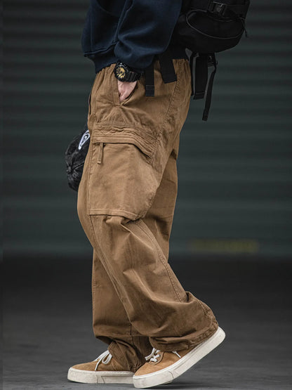 Oversized Baggy Vintage Washed Cargo Pants Men Loose Fit Multi Pocket Straight Leg Retro American Style Streetwear Utility Pants