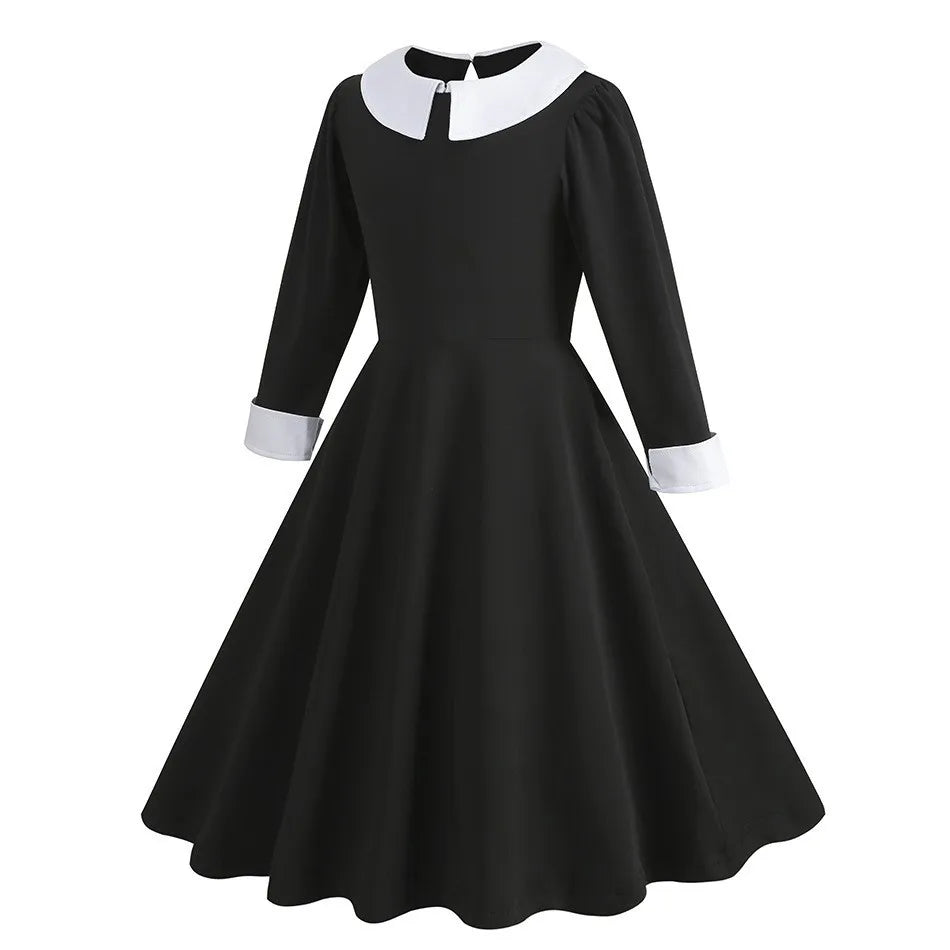 Vinagte Gothic Black Dress Girls Role Playing Costume Toddler Halloween Cosplay Apparel