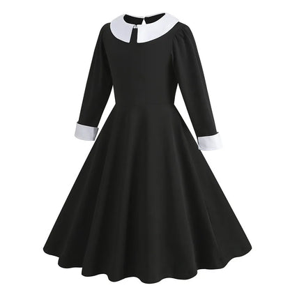 Vinagte Gothic Black Dress Girls Role Playing Costume Toddler Halloween Cosplay Apparel
