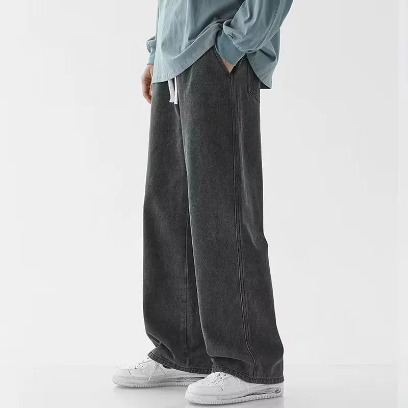 New 2024 Hot Selling Korean Men's Casual Long Denim Classic Men's Straight Leg High Street Denim Wide Leg Pants