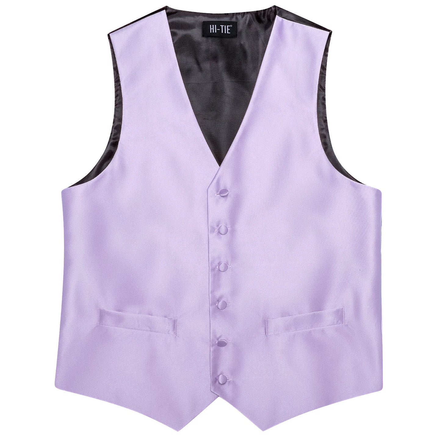 Hi-Tie Solid Voilet Lilac Silk Mens Suit Vest 4PC Woven Waistcoat Tie Pocket Square Cufflink Business Wedding Dress Waist Jacket