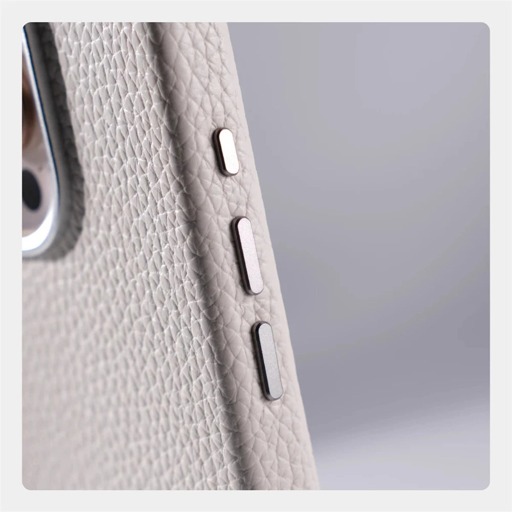 Luxury Magnetic Lychee Texture PU Leather Case For iPhone 17 16 Pro Max 15 14 13 For Magsafe Alloy Lens Shockproof Bumper Cover