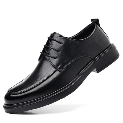 Leather Shoes Men's Four Seasons Business Formal British Casual Commuting Style Black Heightening Wedding Groom's Shoes New