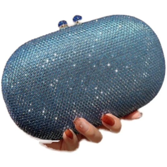 Fashionable Diamond Encrusted Evening Clutch Women's Handbag Luxury Oval Shape Ball Gown Purse Korean Style Hard  Handbag
