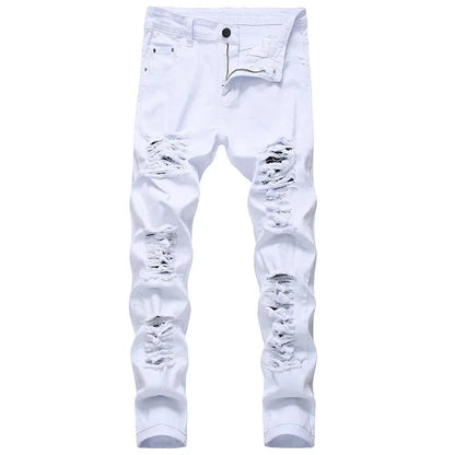 Black Men Jeans Narrow Feet High Street Punk Rock Micro Elastic Fabric Man Ripped Jean Cultivate Morality Hardcore Pants