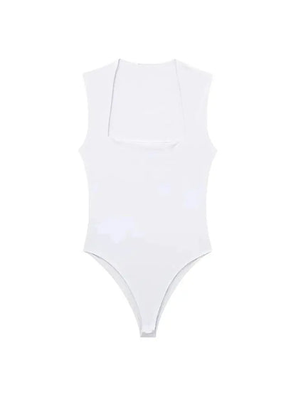 Skinny Bodysuits for Women, Sexy Fashion, Square Neck, Sleeveless, Snap-Button, Female Playsuits, Mujer