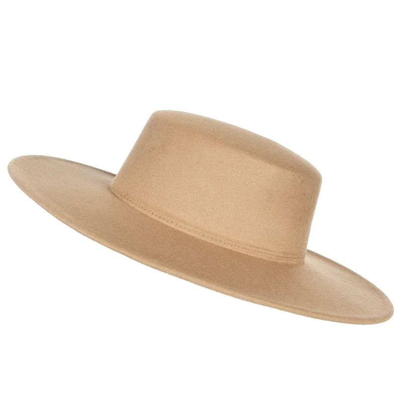 Elegant Women Men Flat Top Wide Brim Fedora Hat Autumn Winter Fedoras Boater Hat Church Panama Hats