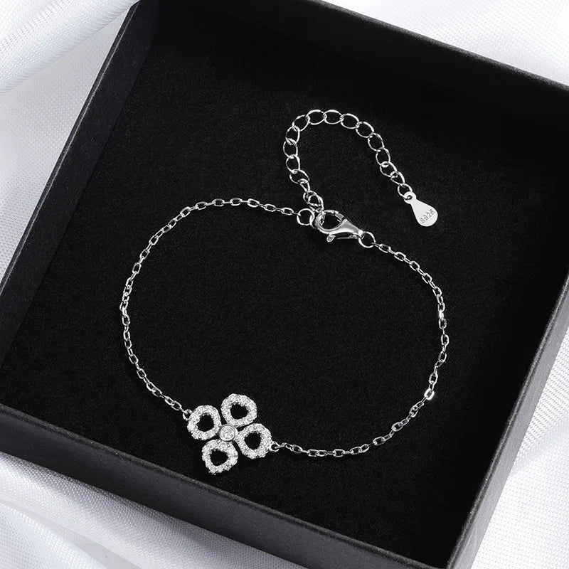 Adjustable Flower Moissanite Bracelets for Women Certified Sparkling 18k Plated Ear Jewelry 100% 925 Sterling Silver