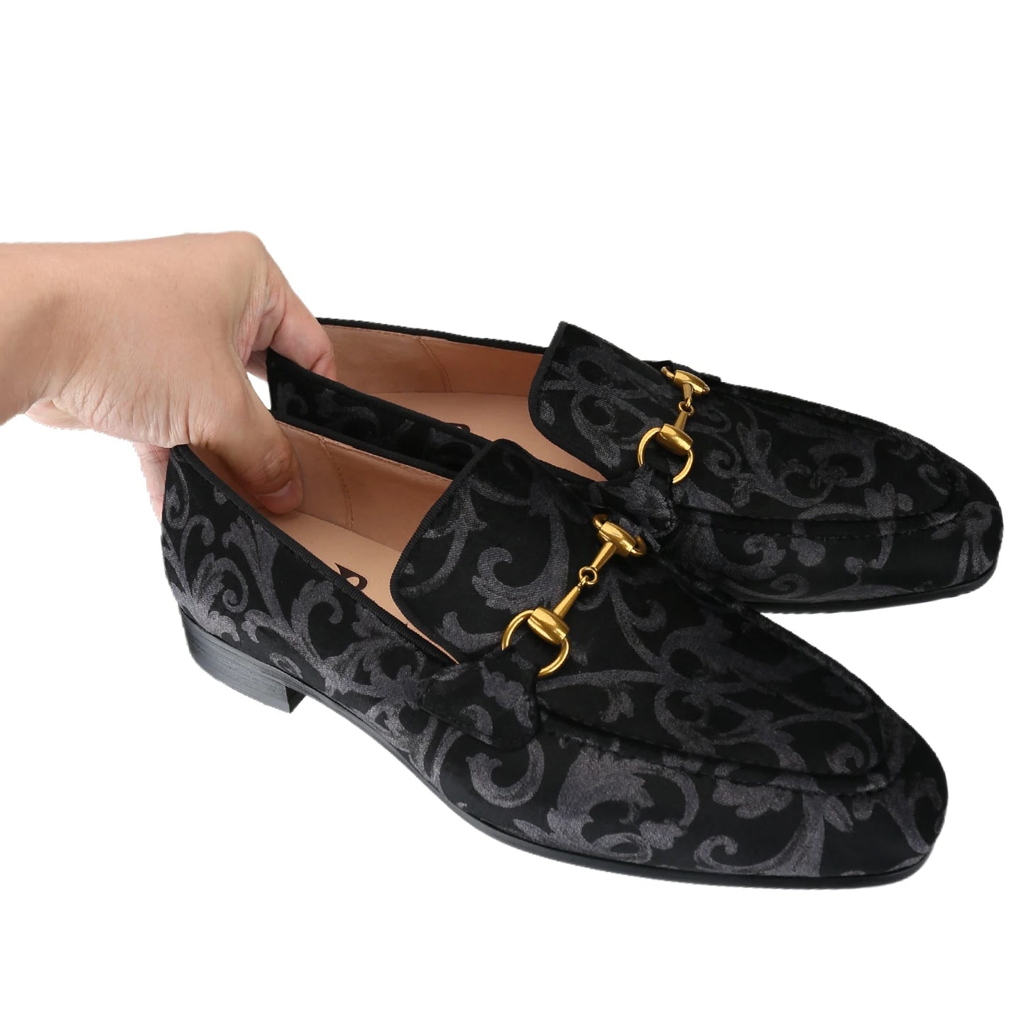Retro Style High-End Custom-Made Baroque Jacquard Velvet Men's Loafers With Horsebit Buckle Slip-On Smoking Shoes