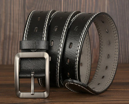 3.8CM Fashion Men Belts Genuine Leather Luxury Designer Vintage Thread Waist Belt For Jeans Cinturon Cowboy Hombre Dropshipping