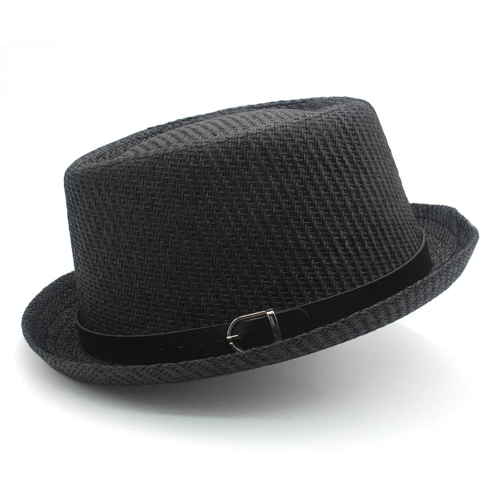 Men Women Classical Straw Pork Pie Hats Fedora Sunhats Trilby Caps Summer Boater Beach Outdoor Travel Party Size US 7 1/4 UK L