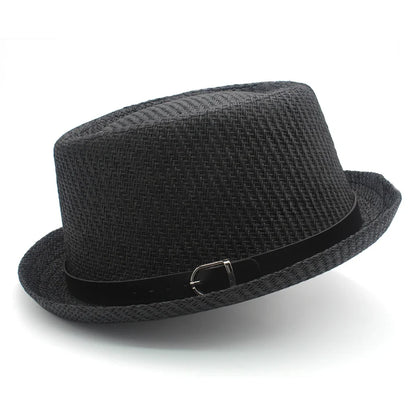 Men Women Classical Straw Pork Pie Hats Fedora Sunhats Trilby Caps Summer Boater Beach Outdoor Travel Party Size US 7 1/4 UK L